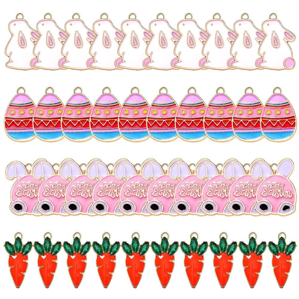 5991 40PCS Easter Charms for Jewelry Making Colorful Easter Egg Rabbit
